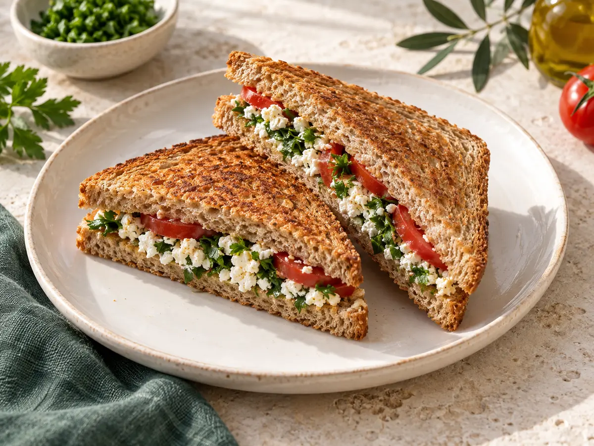 Peynirli yeşillikli tost için temsili sunum görseli