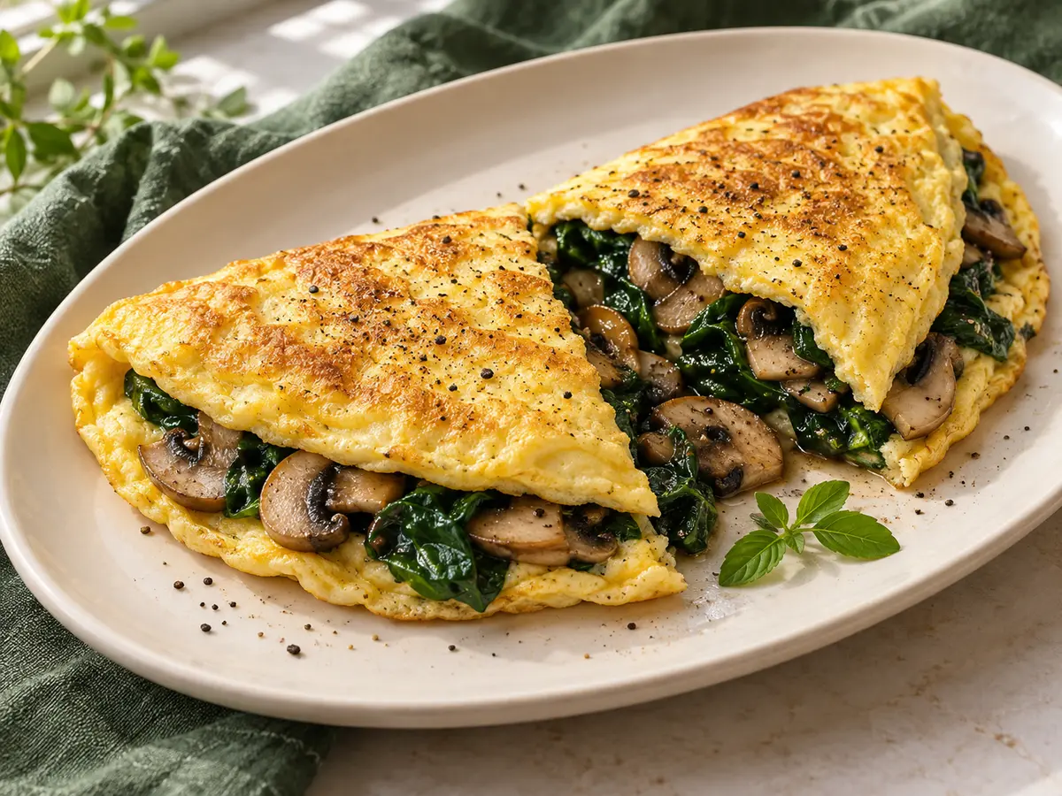 Mantarlı ıspanaklı omlet için temsili sunum görseli
