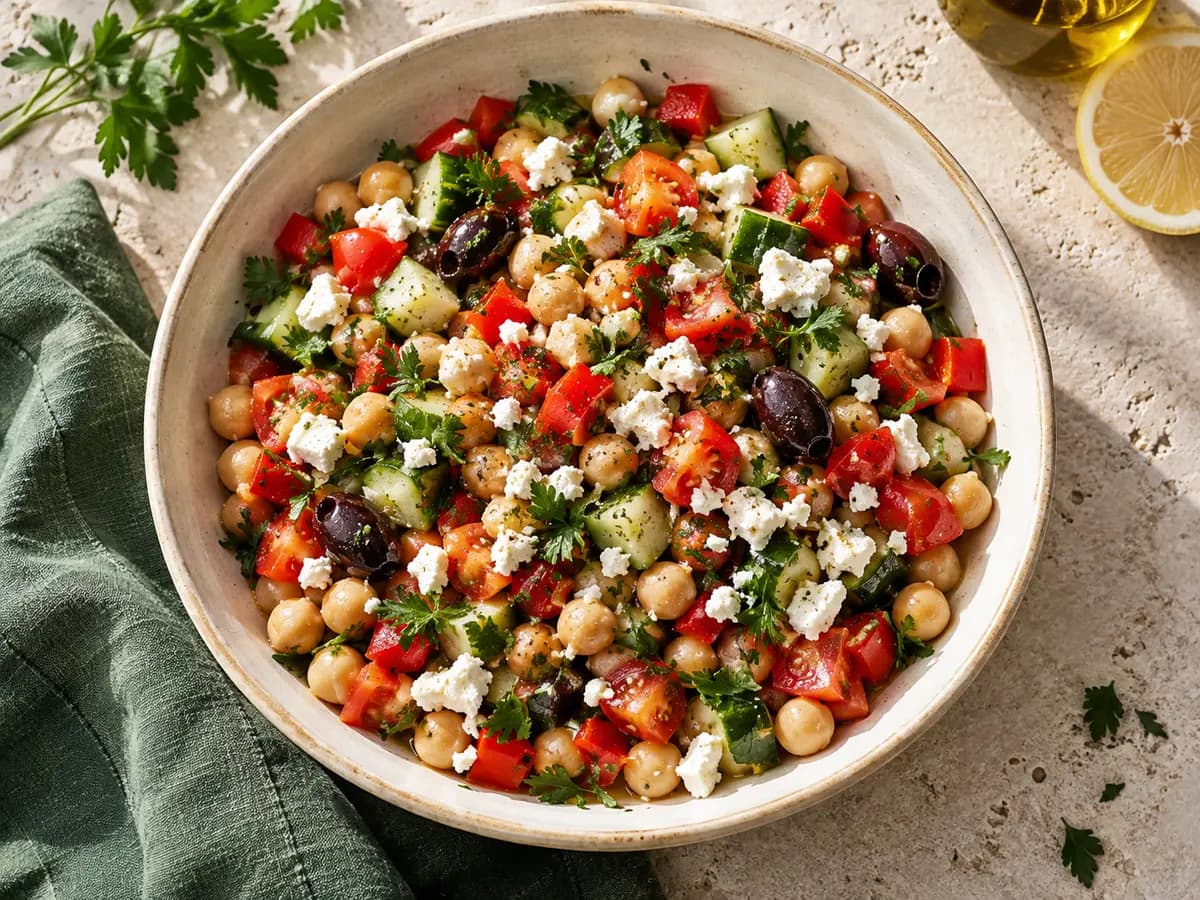 Nohutlu Akdeniz salatası için temsili sunum görseli